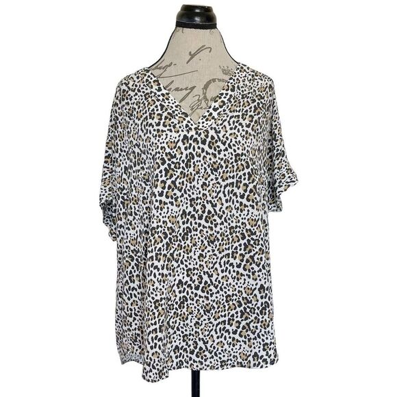 Gap Womens Blouse V Neckline Top Leopard Print Short Sleeve Plus Size XXL - Picture 1 of 12